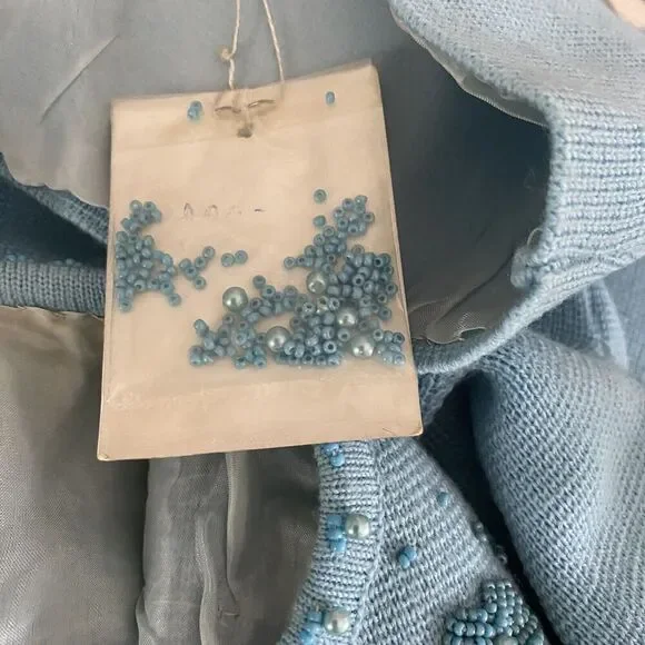 Vintage 1960's Sweater Jacket Women's 14 Wool Turquoise Beaded New Old Stock - Picture 8 of 8